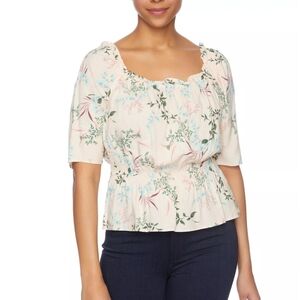 Cooper & Ella XL Floral Smocked Peplum Babydoll Top Pastel Pink Boho Cottagecore